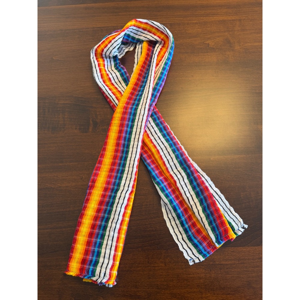 Rainbow Striped Woven Textile Fringed Pride Boho Hippie Chic Southwest‎ Scarf
